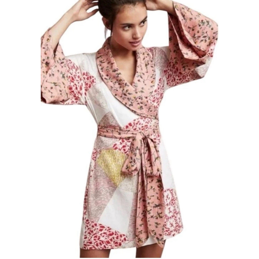 Anthropologie Floreat Effie Kimono Wrap Jacket XS S Patchwork Floral Bell Sleeve
